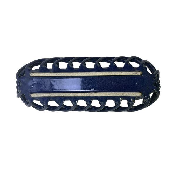Ceramic Open Woven Weave Blue Bread Baguette 15.5" Centerpiece Basket-Exquisite - Picture 4 of 5